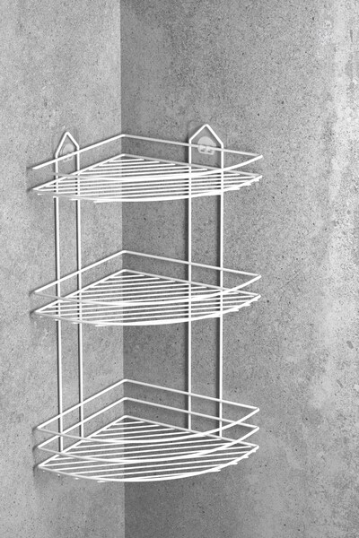 Tekno-tel حامل لاصق للحمام من TEKNOTEL مكون من 3 طبقات - حامل شامبو ومنظم للصابون باللون الأبيض ST003