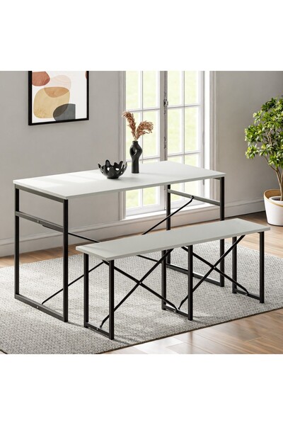eportatif Masa Takımı Bench Bank Masa Seti 120x60 Mutfak ve Yemek Masası Beya...