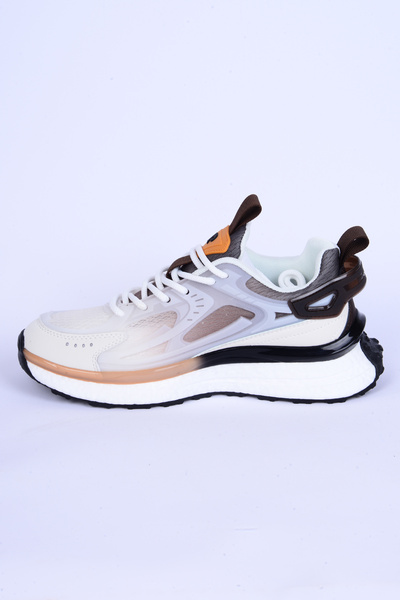 Pierre Cardin 10106 Διχτυωτή ψηλή σόλα, εύκαμπτη άνετη σόλα, λευκό-καφέ καθημερινά γυναικεία αθλητικά παπούτσια