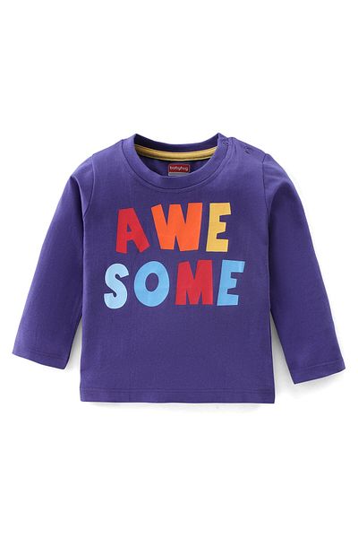 Babyhug 100% Cotton Knit Full Sleeves T-Shirt with Text Graphics - Violet