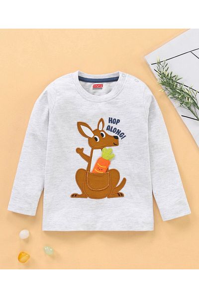 Babyhug تي شيرت بأكمام كاملة مطرز برسومات حيوانية - رمادي