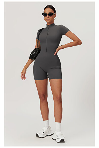 YUNASPORT Kadın Fermuarlı Kısa Spor Tulum