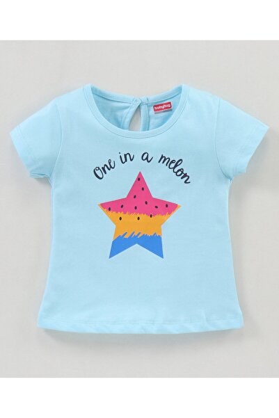 Babyhug 100%Cotton Knit Half Sleeves Top Star Melon Graphic Print - Blue