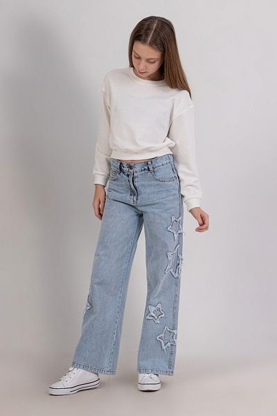 DMB BOYS & GIRLS Girls' Cotton Embroidered Wide Leg Jeans