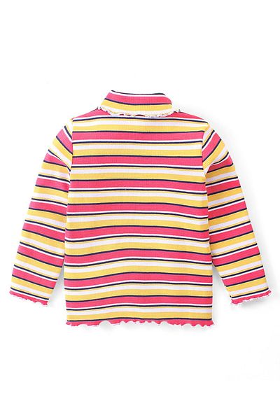 Babyhug Babyhug Cotton Knit Full Sleeves Striped Skivi T-Shirt - Navy Yellow & Peach