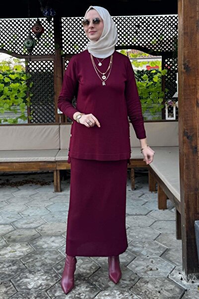 Rabia Şamlı Σετ πλεκτό μπορντό Sezen