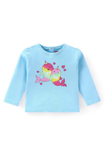 Babyhug 100% Cotton Knit Full Sleeves T-Shirt With Graphics - Blue
