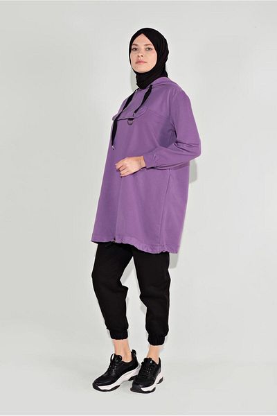 TRENDTESETTÜR Purple Hooded Women's Tunic 3001 - A.Mor