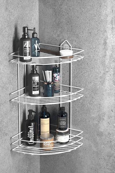 Tekno-tel TEKNOTEL 3 επιπέδων αυτοκόλλητο μπάνιο - Organizer θήκη για σαμπουάν και σαπουνάκι Λευκό ST003
