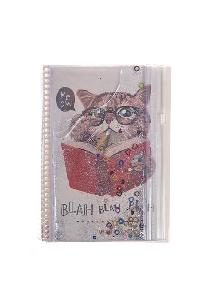 VUKİ A5 Notebook with Cat Glitter and Watery Cover with Pencil Case