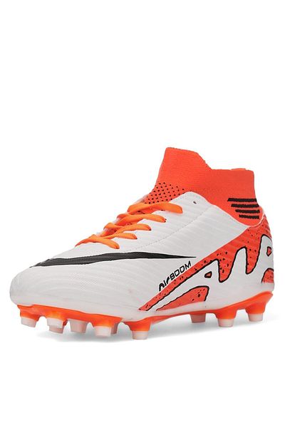 AKNButik Air Laliga Football Boots with Socks - White/Orange/Patterned