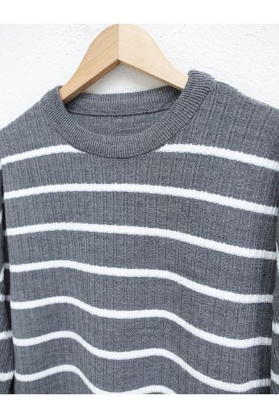 Modamorfo Tunica din tricot cu nervuri cu gât crew -gri
