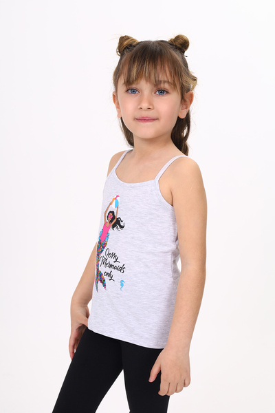 Toontoy Mermaid Printed Girl's Tank Top - Sequin Embroidered