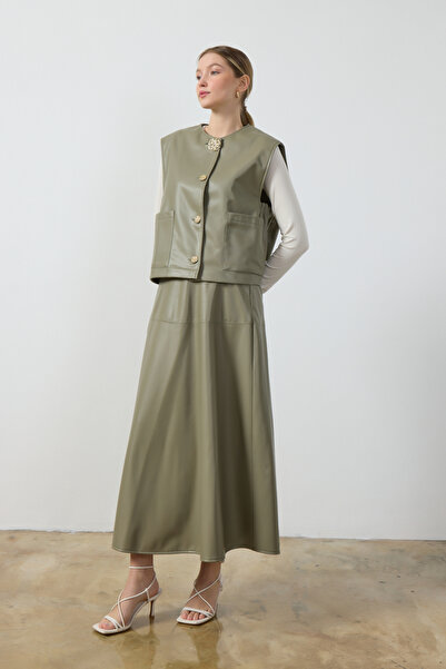 Birgül Bektaş Mint Yeşili Deri Etek