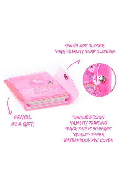 VUKİ Unicorn Colorful Covered Mini 3 Compartment Notebook with Pen