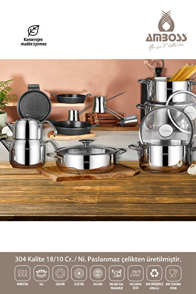 Amboss 17 Parça Astral Cool İndüksiyon Uyumlu Paslanmaz Çelik Tencere & Sahan Çeyiz Seti