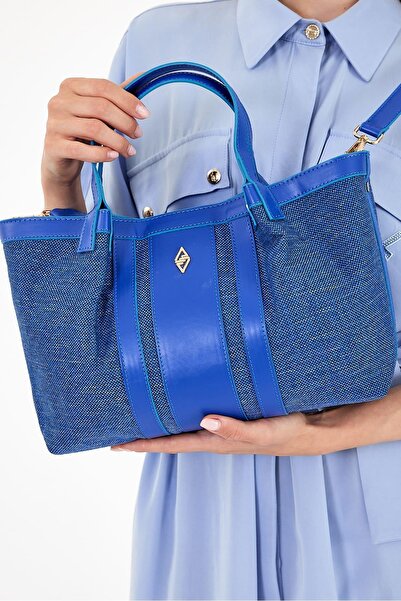 Aron Atelier Havana Deniz Mavisi Kumaş Detaylı Kadın El Çantası