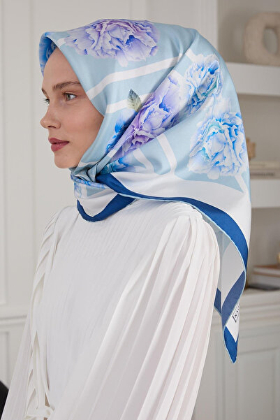 NAGE COLLECTION KADIN MAVİ GÜLBAHÇESİ TWİLL İPEK EŞARP