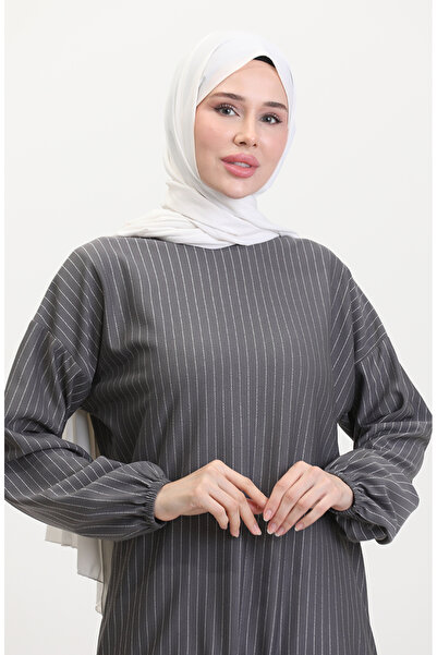 sefamerve Gray Striped Tunic - Model 1028-01
