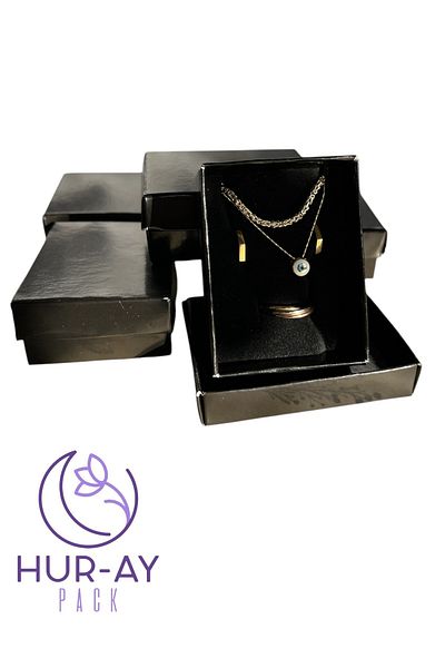 HUR-AY PACK 3 Pcs - Black Sponge Cardboard Jewelry Box & Set of 5 Box - Necklace, Ring, Earring, Bracelet