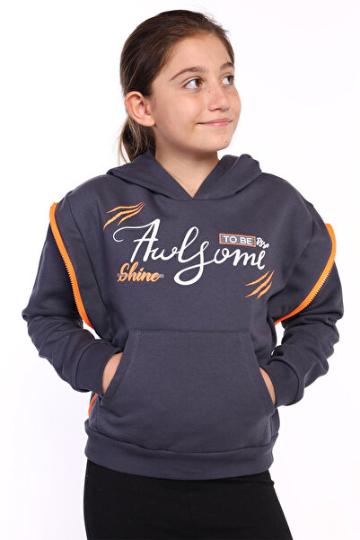 Toontoy Detaliu cu fermoar pentru fete cu glugă cu imprimeu Swea tricou