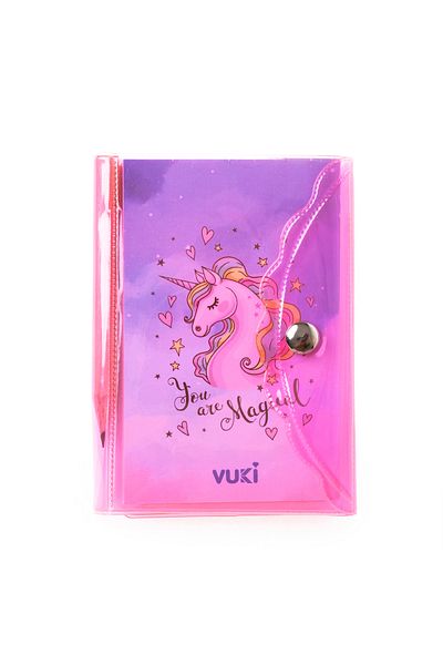 VUKİ Unicorn Colorful Covered Mini 3 Compartment Notebook with Pen