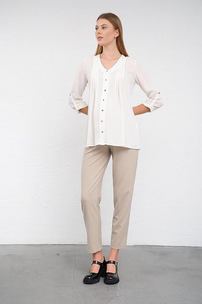 BUSA White Wavy Maternity Shirt - Sleeve Fold Top Model