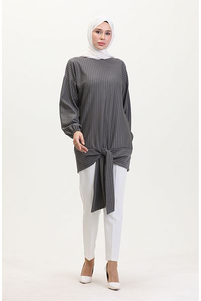 sefamerve Gray Striped Tunic - Model 1028-01