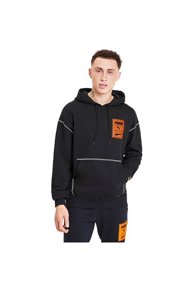 Puma Puma Recheck Pack - Černá pánská grafická mikina s kapucí