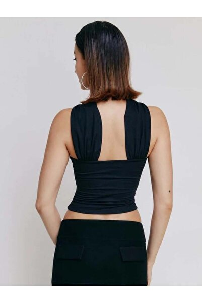 theanemos Saten Boyundan Bağlamalı Straplez Bluz