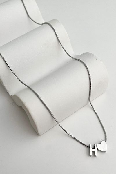 Modex Steel Heart Detailed Letter H Necklace (45Cm+5Cm)