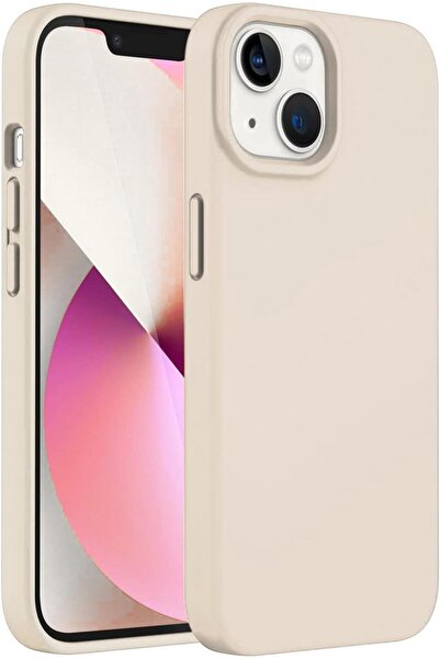 Merwish Apple iPhone 13 and iPhone 14 Compatible Velvet Logo Launch Silicone Case Cover Cream