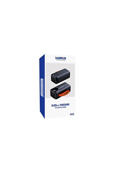 Sunix 50.000 Mah Pd 22,5w Hızlı Şarj Kendinden Kablolu Taşınabilir Powerbank Pb-80