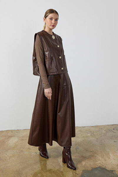 Birgül Bektaş Acı Kahverengi Deri Etek