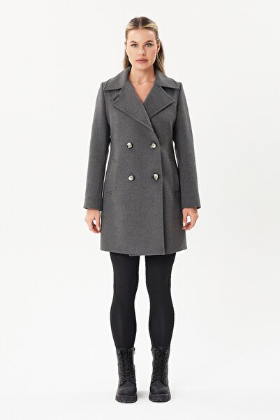 AGSPARK Ceket Yaka Ön Düğme Kapama Detaylı Kaban