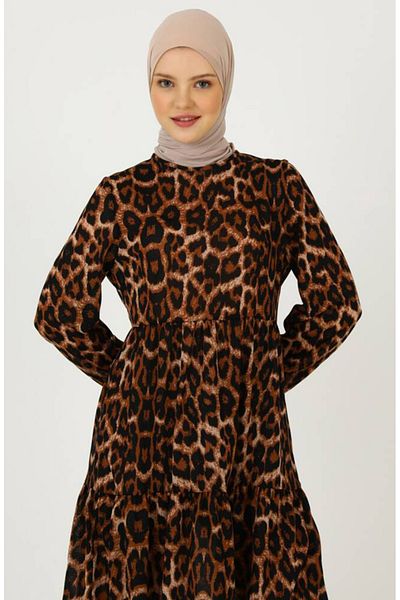 sefamerve Braune Tunika mit Leopardenmuster – Modell 0701-04
