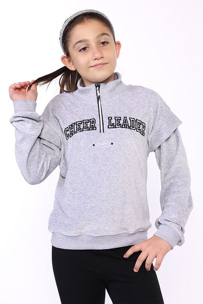 Toontoy Velvet Sweatshirt - Girl, Zipper Detailed Embroidery