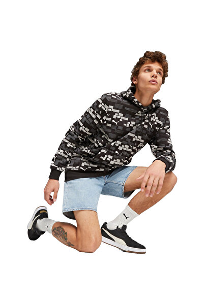 Puma Puma Ess Logo Lab Aop Top negru cu glugă pentru bărbați