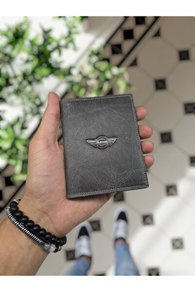 VİSSO Visso 1904 Araç Uyumlu Hakiki Deri Araç Ruhsat Kılıfı Isme Özel Çanta Cüzdan Gri Mini Cooper