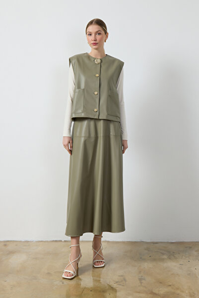 Birgül Bektaş Mint Yeşili Deri Etek