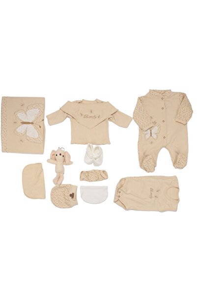 bebegen Baby Girl Beige Butterfly Patterned Organic 10-Piece Hospital Dischar...