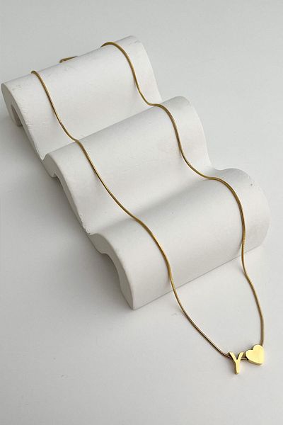 Modex Steel Heart Detailed Letter Y Necklace (45Cm+5Cm)