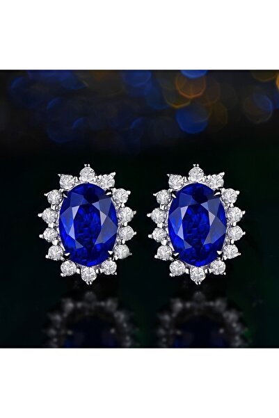 BESKAR 925 Ayar Gümüş Safir Taşlı Küpe