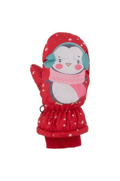 bebegen Baby Girl Red Penguin Pattern Fingerless Snow Gloves 1-4 Years