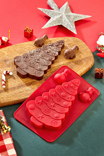 Vienev Christmas Themed Red Silicone Pine Tree Dubai Chocolate