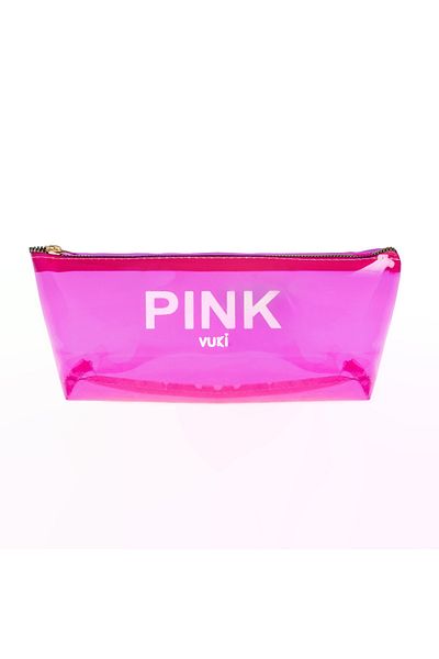 VUKİ Pink Colored Transparent Pencil Case & Makeup Bag with Femuar