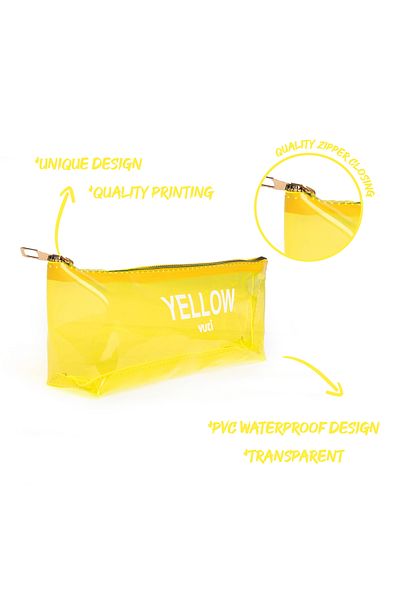 VUKİ Yellow Colored Transparent Pencil Case & Makeup Bag with Femuar