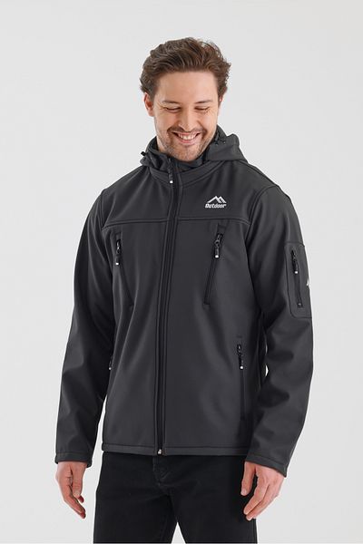 B.HE.Z Ανδρικό παλτό Softshell - Αποσπώμενο φερμουάρ, κουκούλα, φλις και αδιάβροχο, σκούρο γκρι