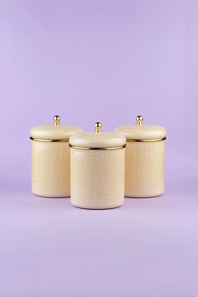Glore Cream Textured Enamel 3-Piece Jar - Spice Holder Set