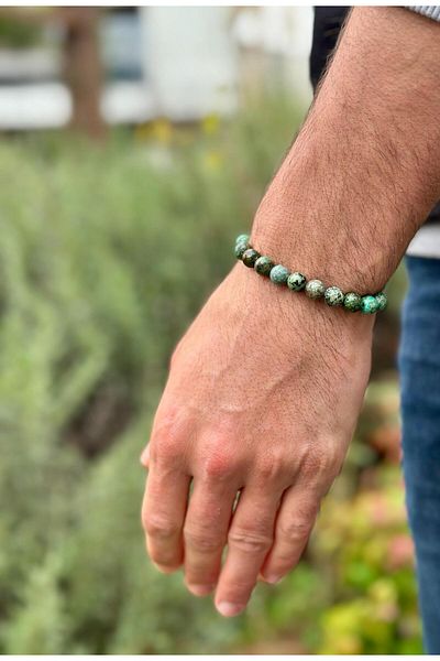 Gökçeada Certified 8 mm African Turquoise Stone Bracelet- Turquoise Stone Men's Women's Natural Stone Bracelet a Quality